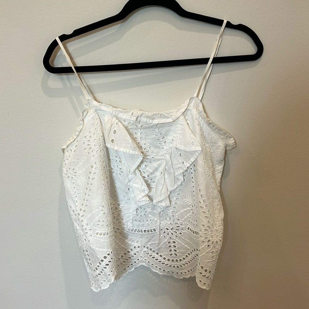 NSR White Eyelet Tank Top Adjustable Straps 100% Cotton
